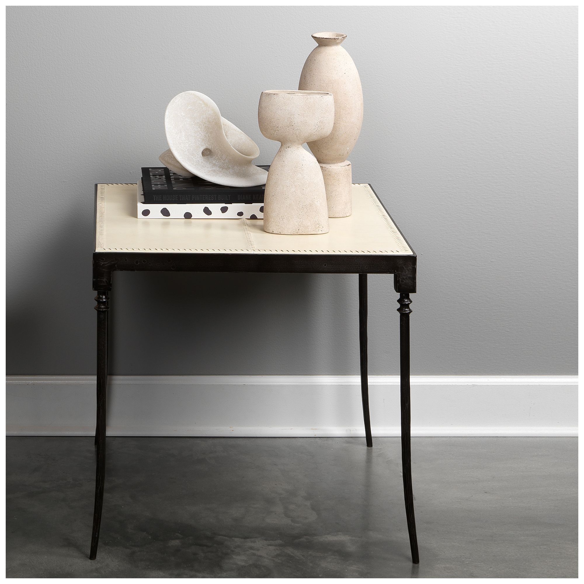 Image 2 Jamie Young Nevado Off White Leather and Black Steel Side Table more views