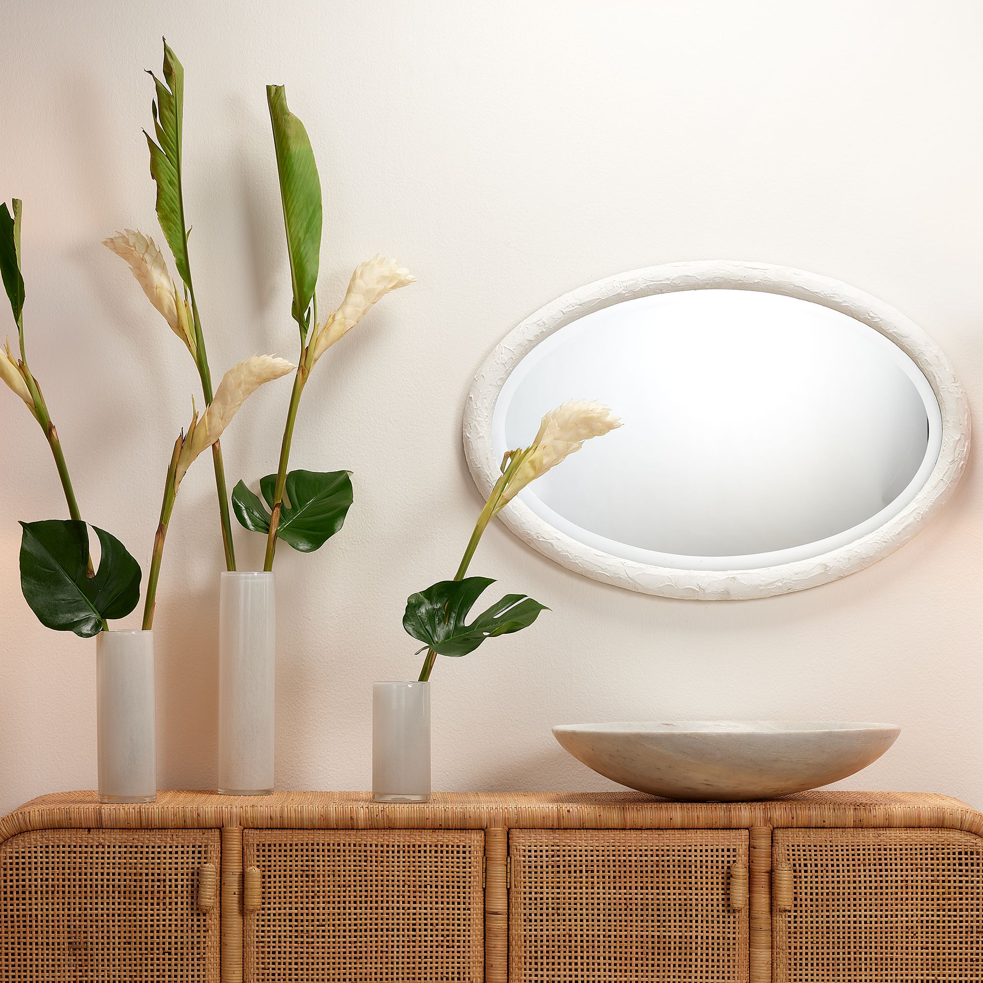 Jamie Young Ovation White 20" x 32" Oval Wall Mirror in scene