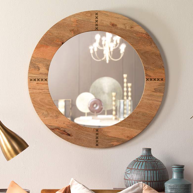 Image 1 Jamie Young Owen Natural Wood 36 inch Round Wall Mirror
