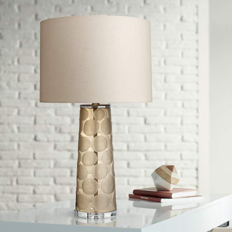 Image 1 Jamie Young Pebble Taupe Etched Mouth-Blown Glass Table Lamp