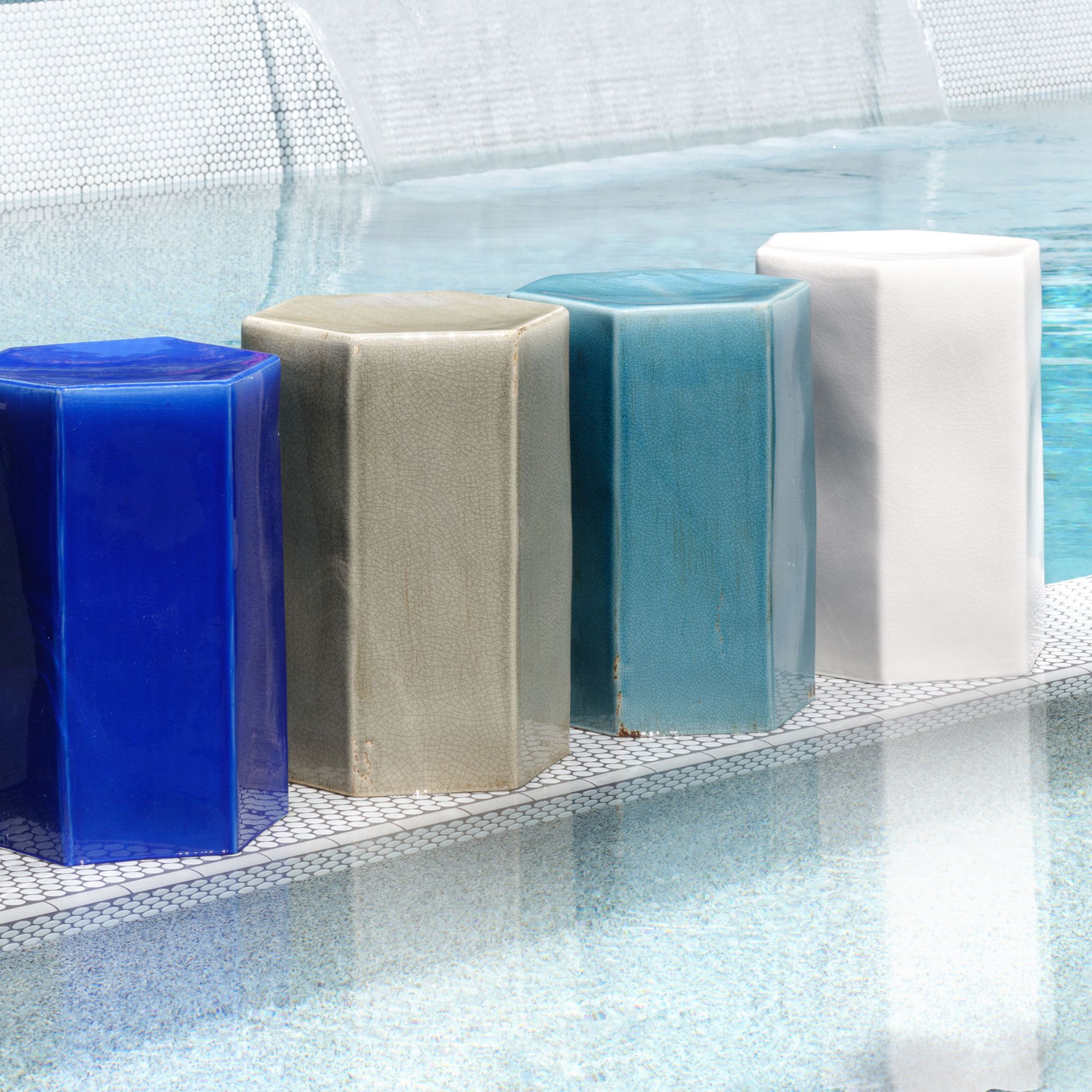 Image 6 Jamie Young Porto 15" Wide Azure Blue Ceramic Side Table more views