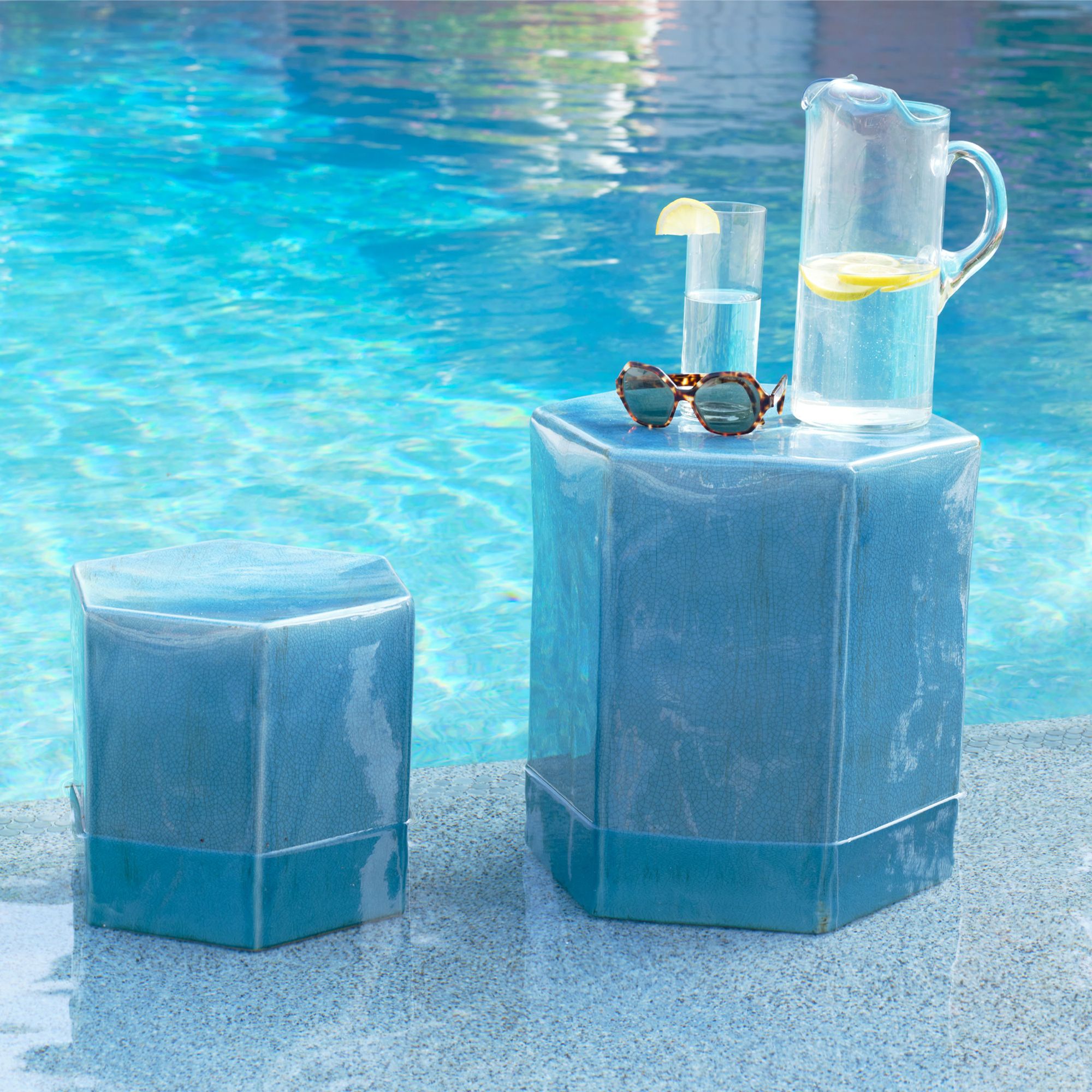 Jamie Young Porto 15" Wide Azure Blue Ceramic Side Table