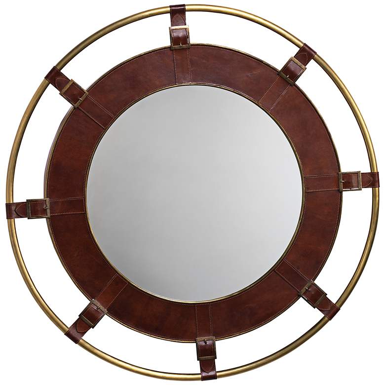 Image 1 Jamie Young Portsmouth Tobacco Leather 36 inch Round Wall Mirror