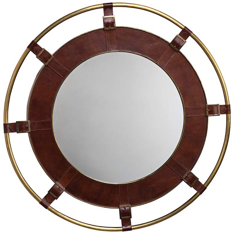 Image 1 Jamie Young Portsmouth Tobacco Leather 36" Round Wall Mirror