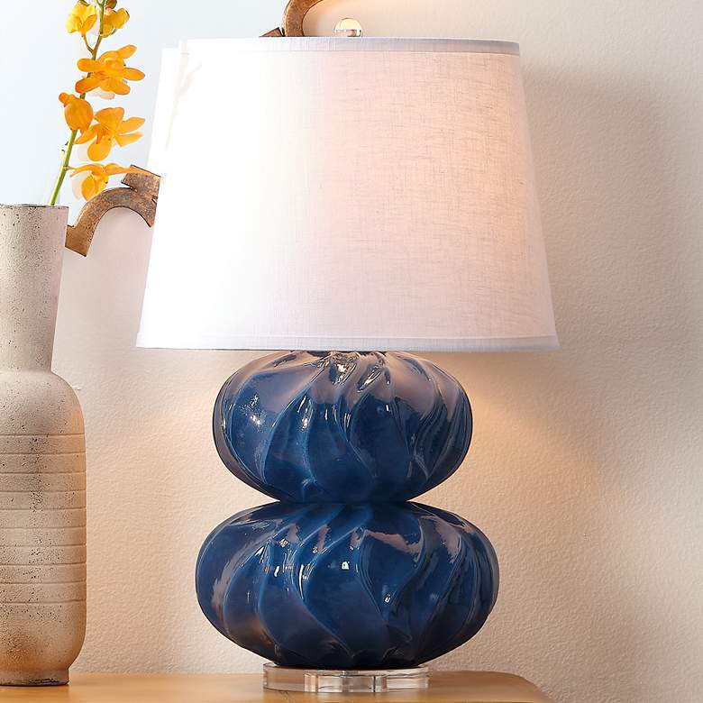 Image 1 Jamie Young Pricilla Navy Blue Glass Double Gourd Table Lamp