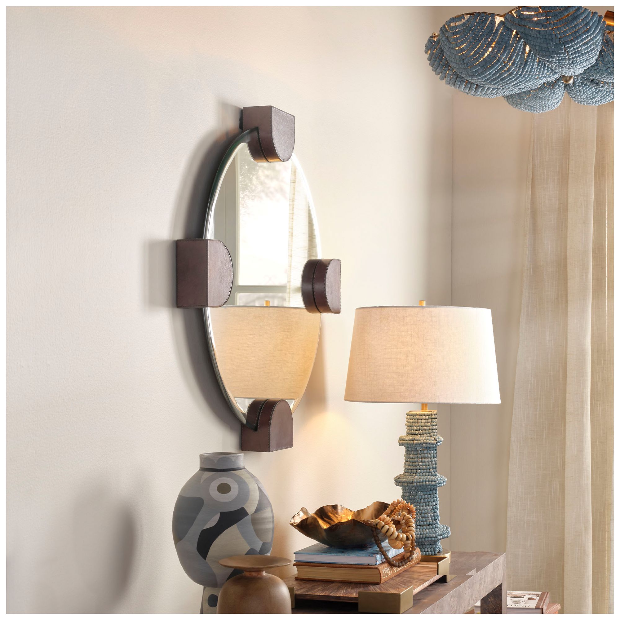 Image 2 Jamie Young Quadrant Leather 33.5" x 33.5" Round Wall Mirror more views