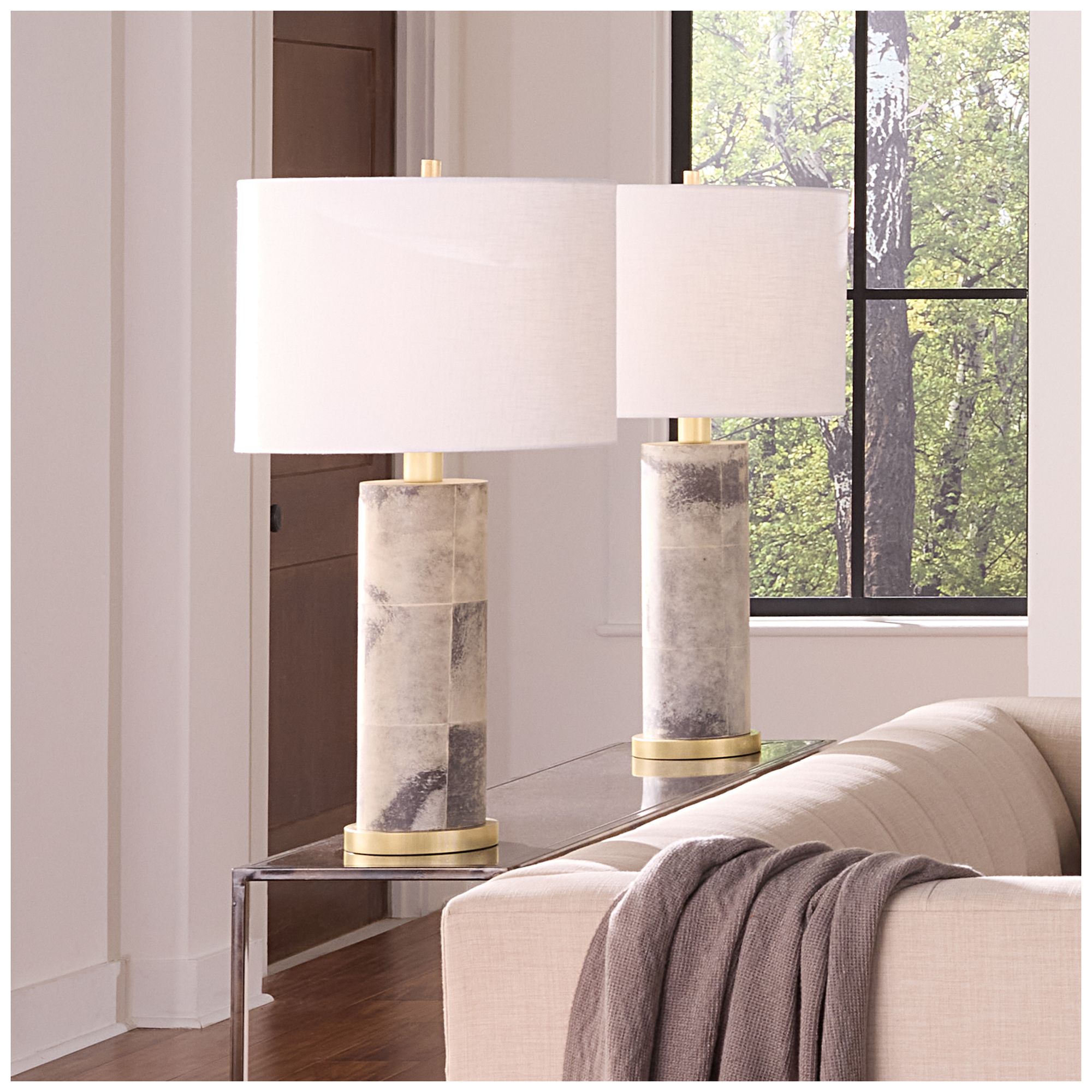 Image 2 Jamie Young Rivet Vellum Table Lamp 15.5" in Grey more views