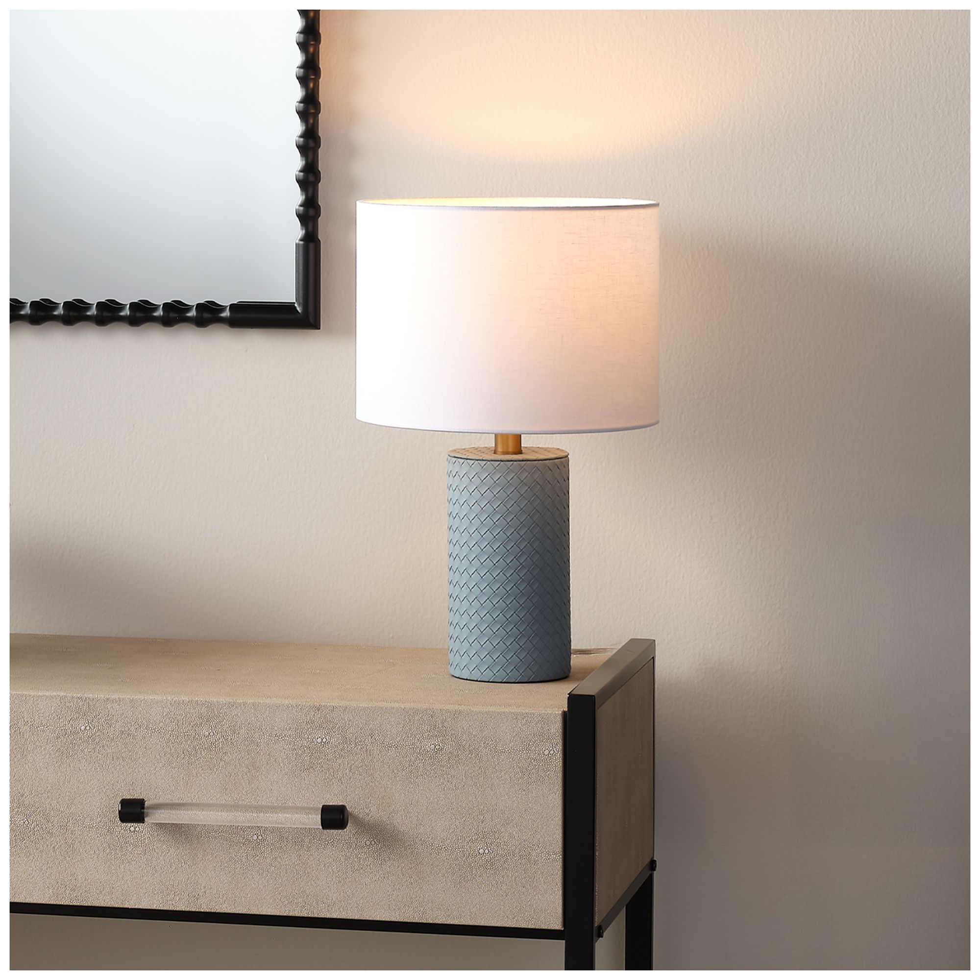Image 2 Jamie Young Roman Leather Table Lamp with Linen Shade, Blue more views