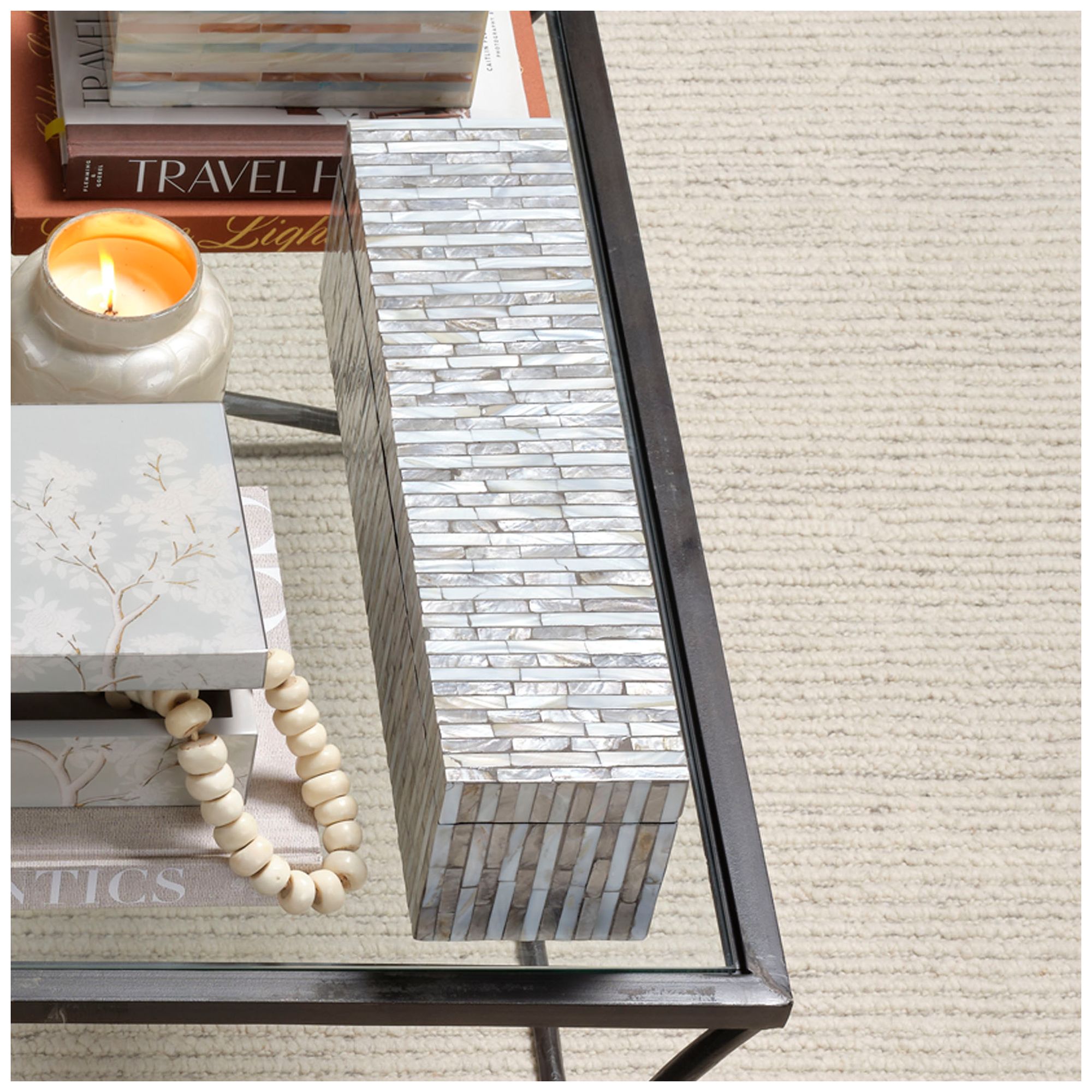 Image 2 Jamie Young Roosevelt Grey Mother of Pearl Textured Decorative Large Box more views