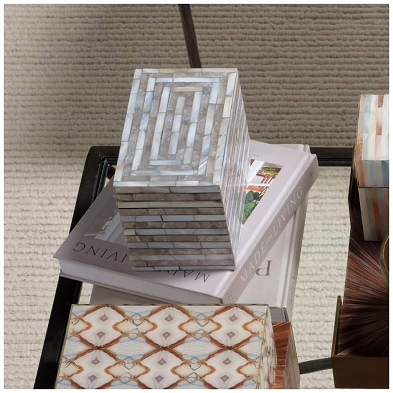 Image 2 Jamie Young Roosevelt Grey Mother of Pearl Textured Decorative Small Box more views