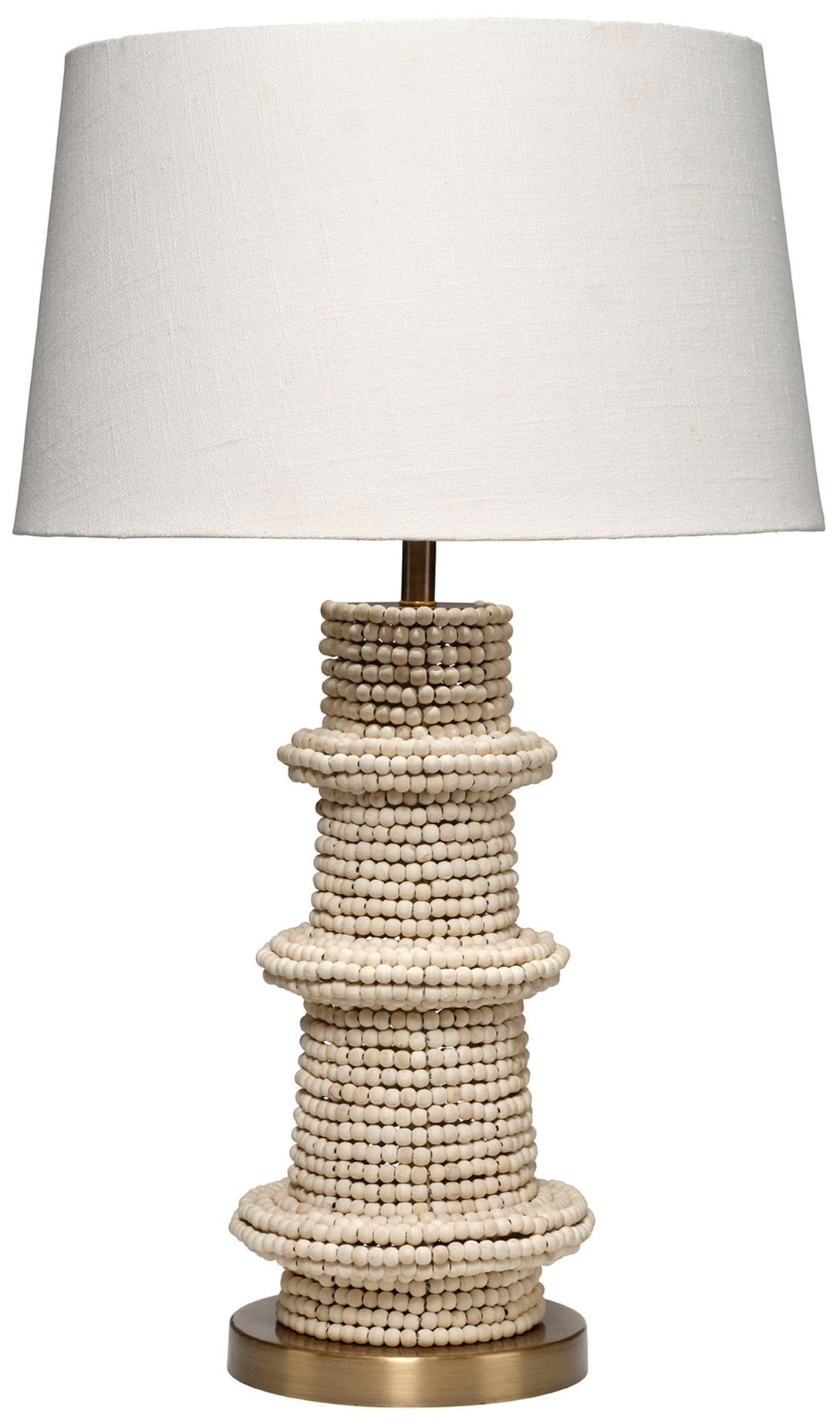 Jamie Young Rowan Wood Beaded Table Lamp with Linen Shade 30" in Cream