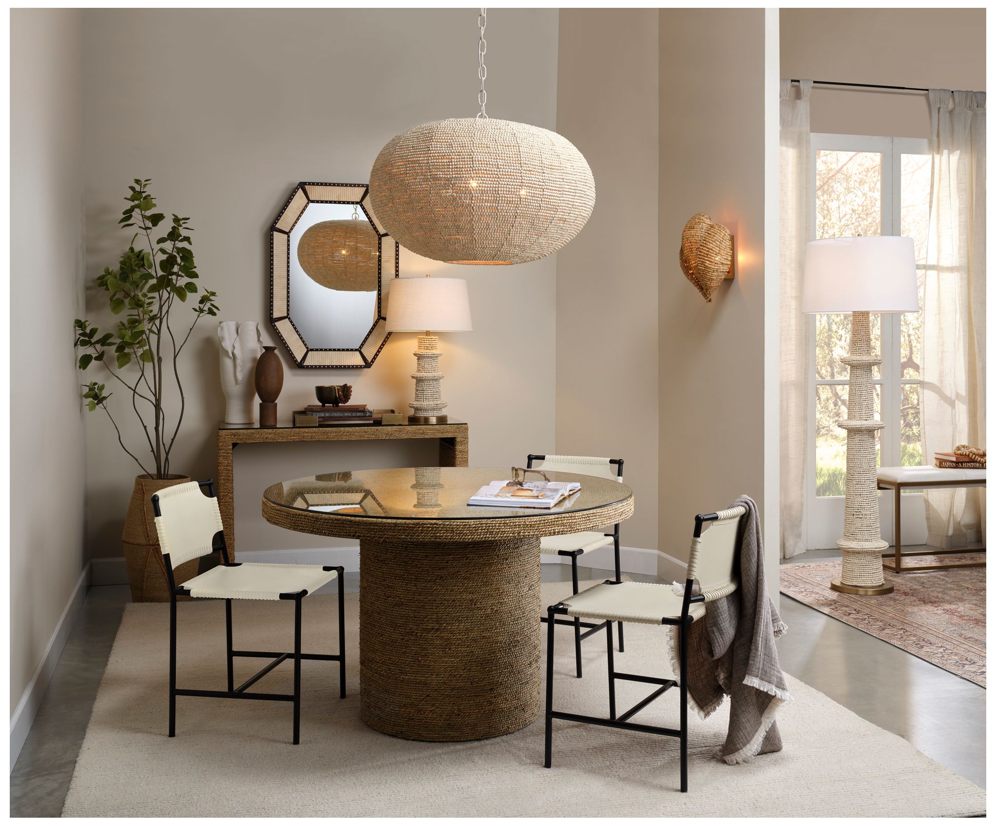 Image 3 Jamie Young Rowan Wood Beaded Table Lamp with Linen Shade 30" in Cream more views