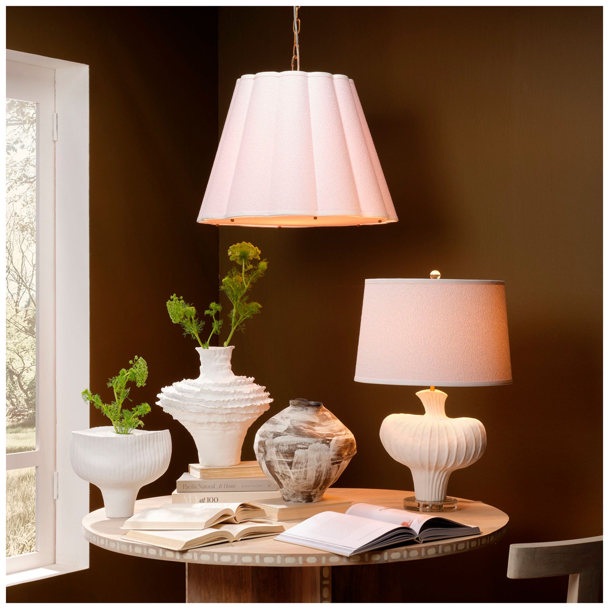 Image 2 Jamie Young Scalloped 1-Light Boucle Linen Pendant more views