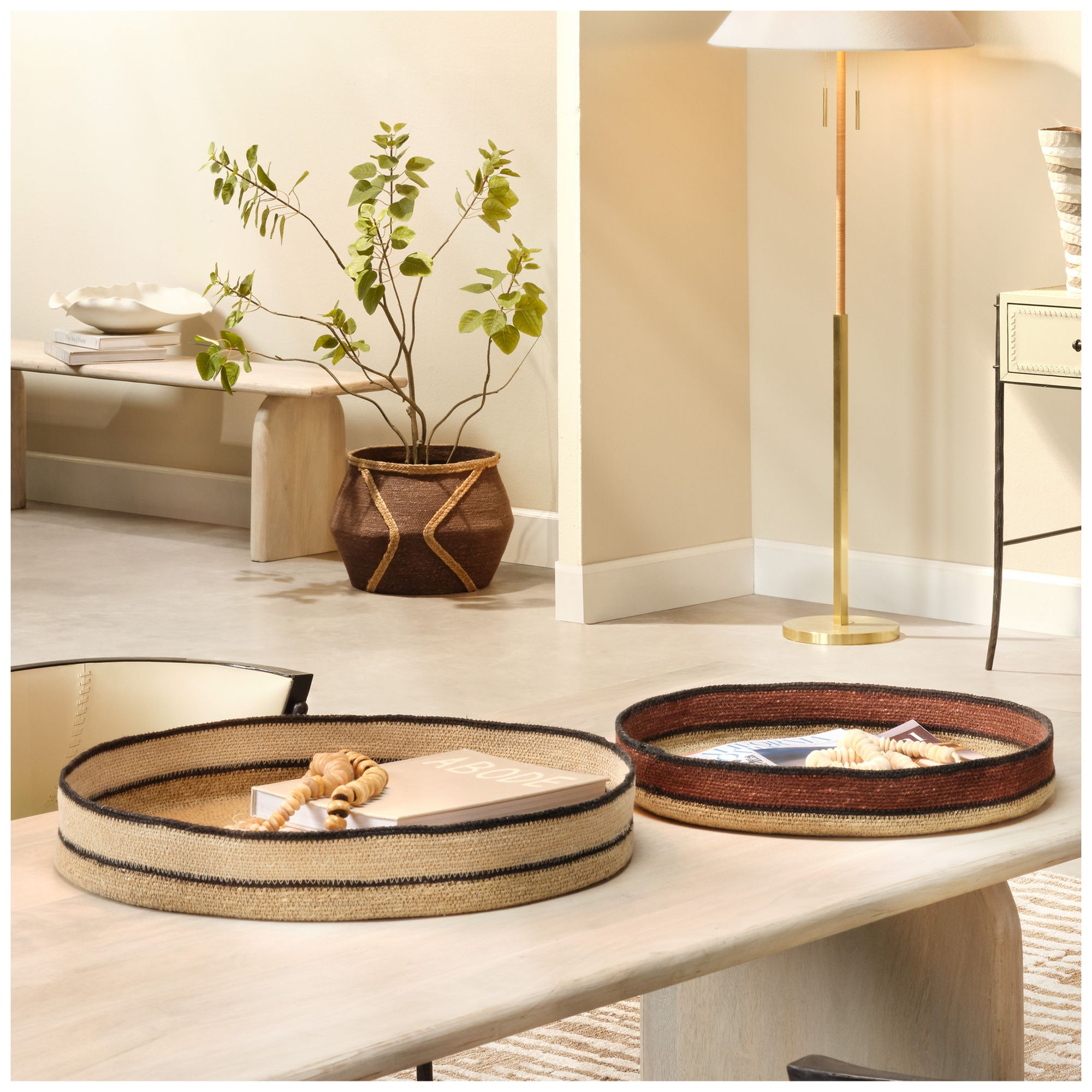 Image 3 Jamie Young Scarab Seagrass Trays (Set of 2) 3.5" in Natural more views