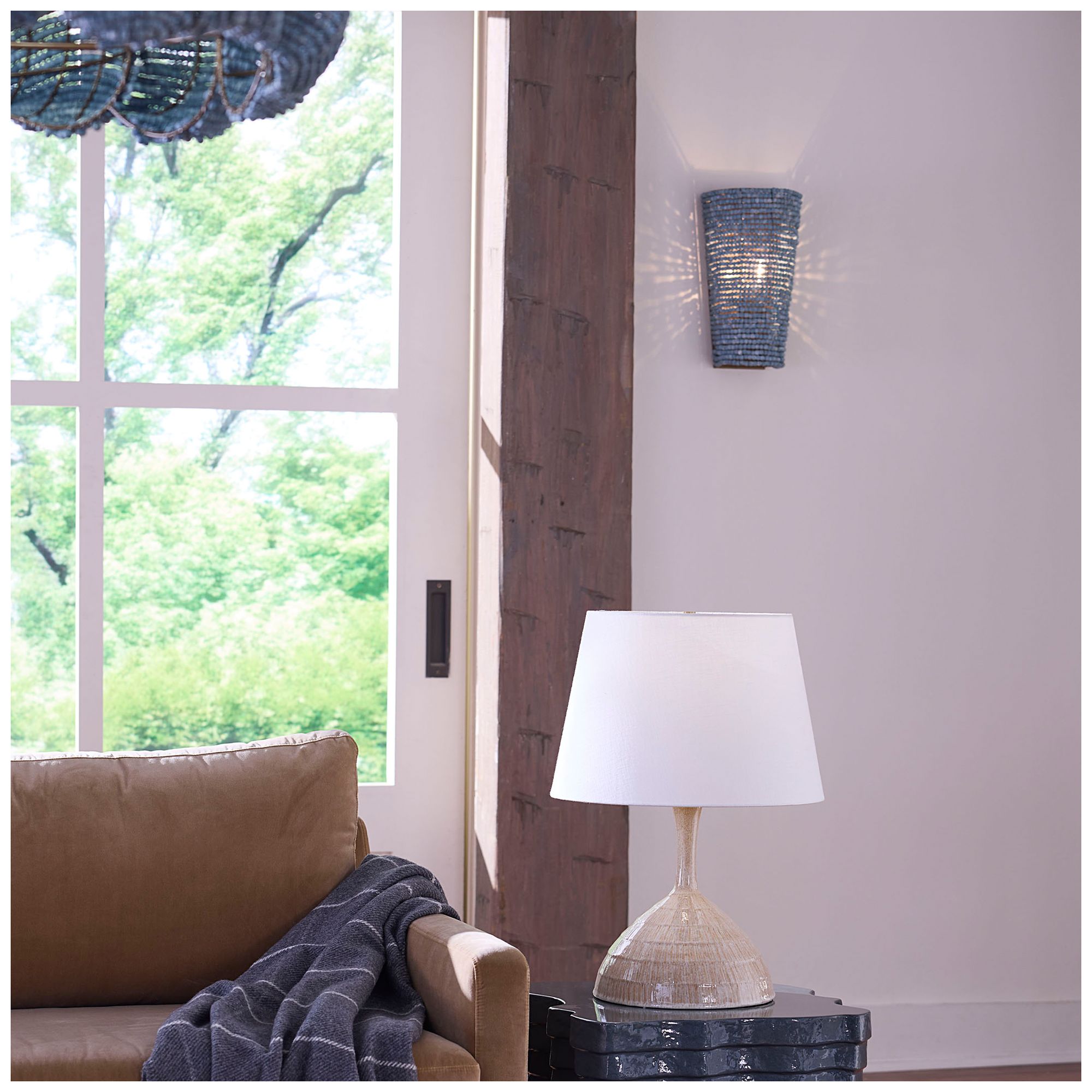 Image 2 Jamie Young Seawall 1-Light Beaded Cone Wall Sconce 14" in Blue more views