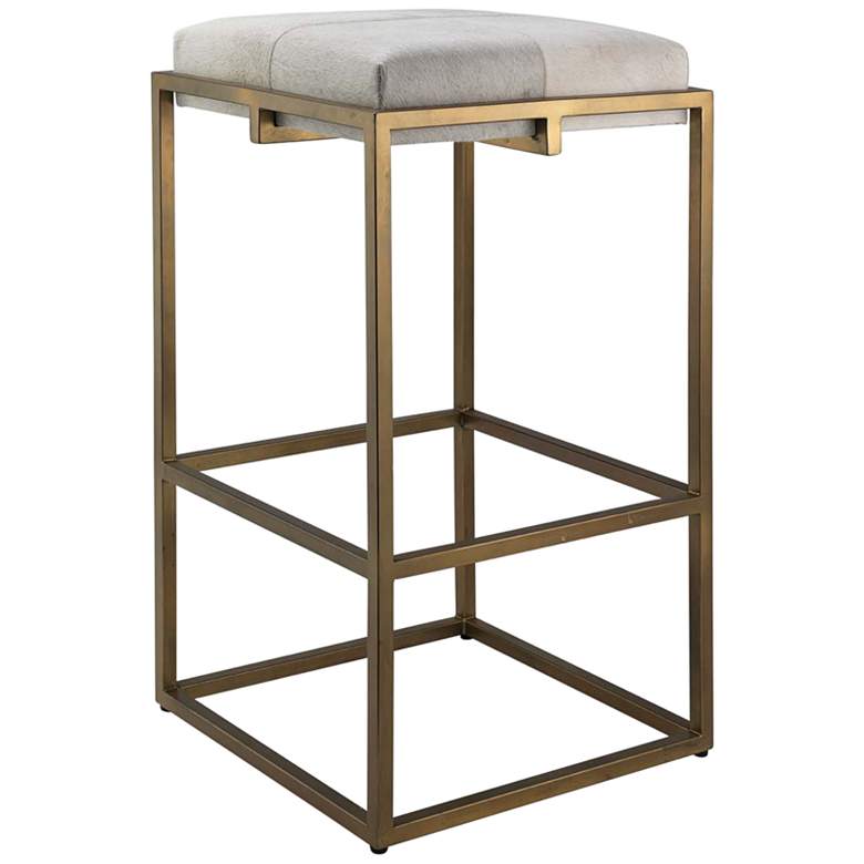 Image 1 Jamie Young Shelby 33" High White Hide and Antique Brass Bar Stool