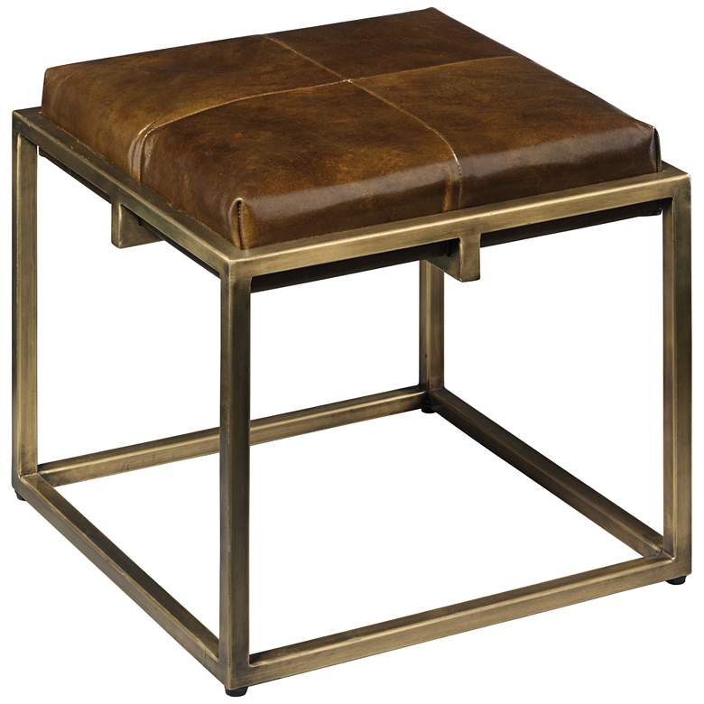 Image 1 Jamie Young Shelby Olive Leather Antique Brass Stool