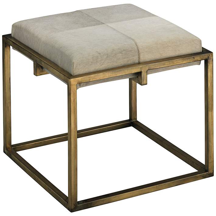 Jamie Young Shelby White Animal Hide and Antique Brass Stool - #1T705 |  Lamps Plus