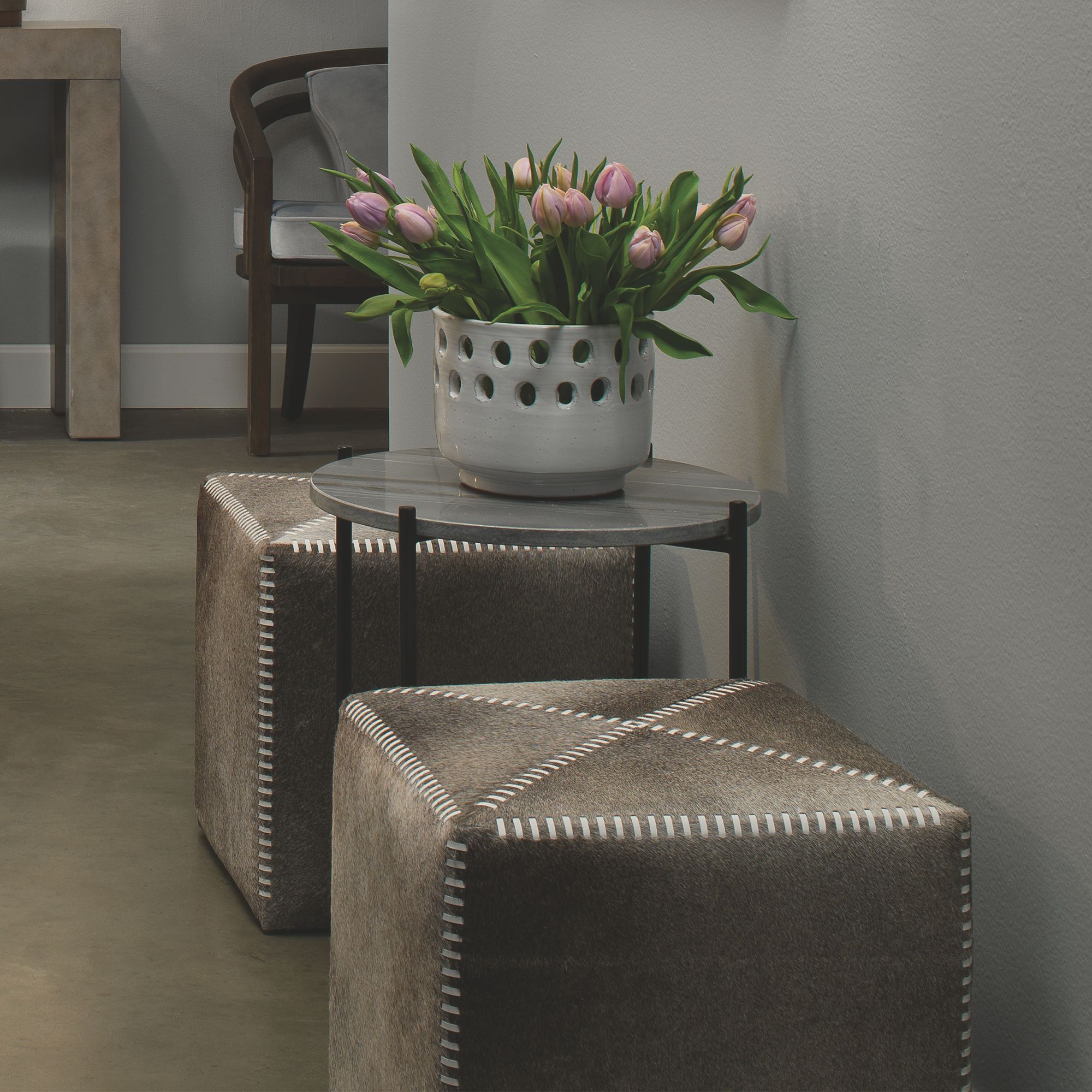 Image 2 Jamie Young Small Square Gray Hide Leather Ottoman more views