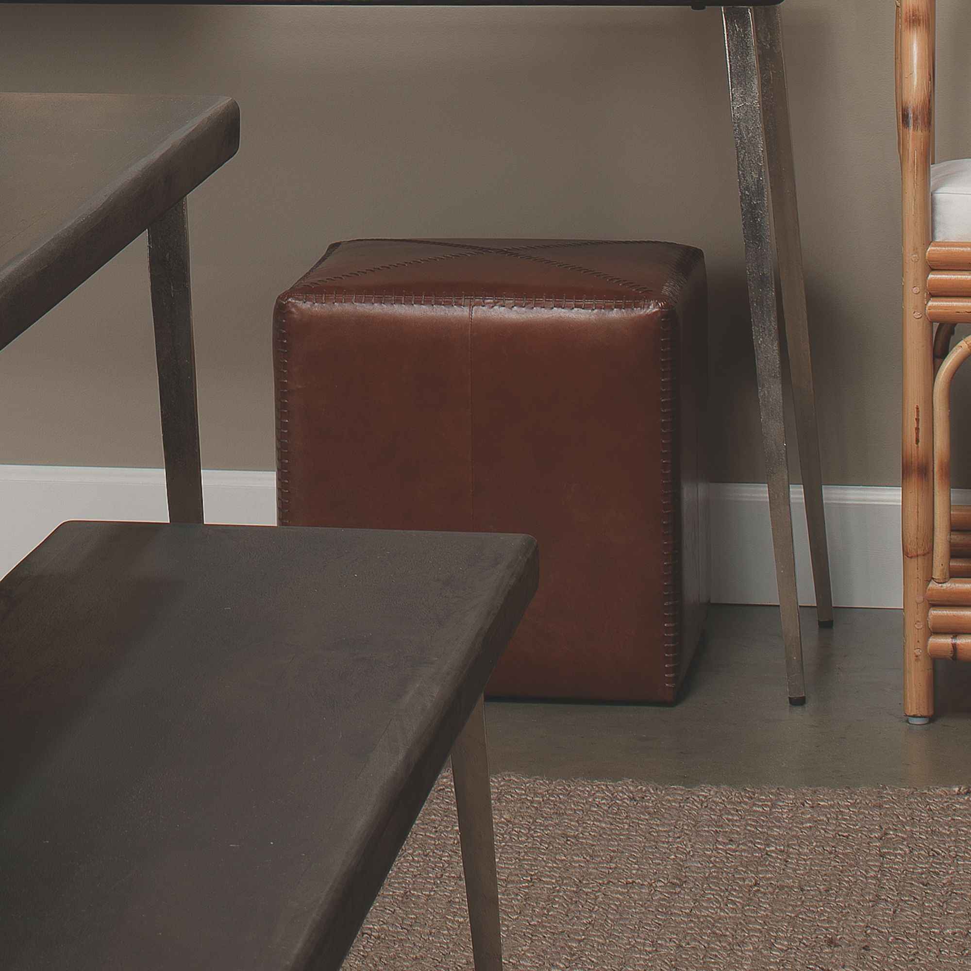 Image 4 Jamie Young Small Square Tobacco Leather Ottoman more views