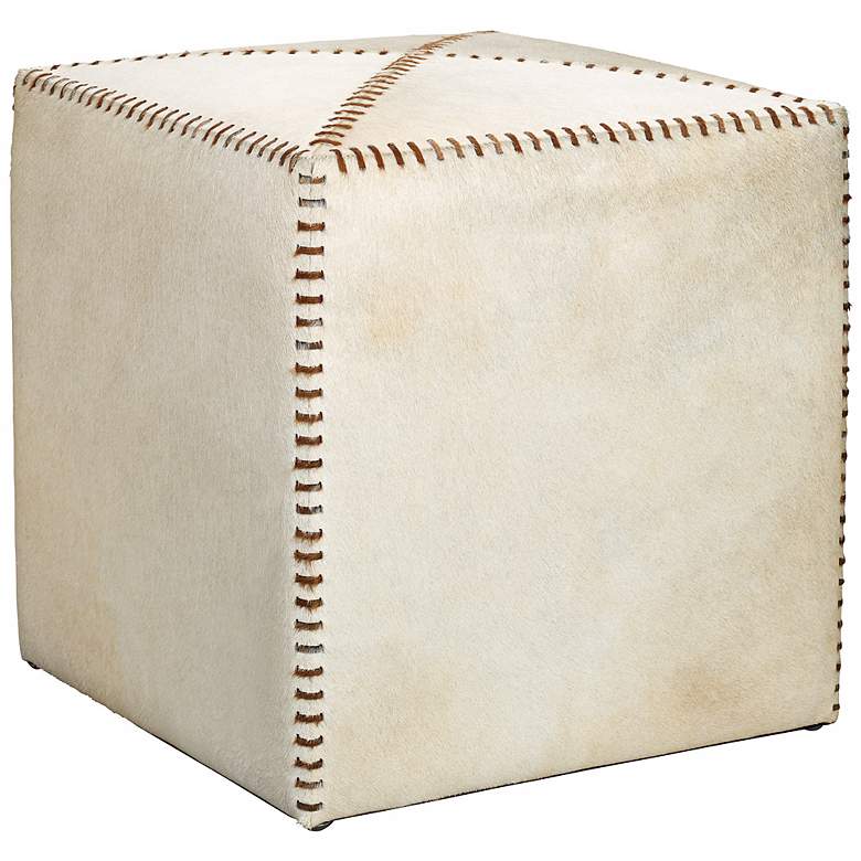 Jamie Young Small White Hide Leather Ottoman