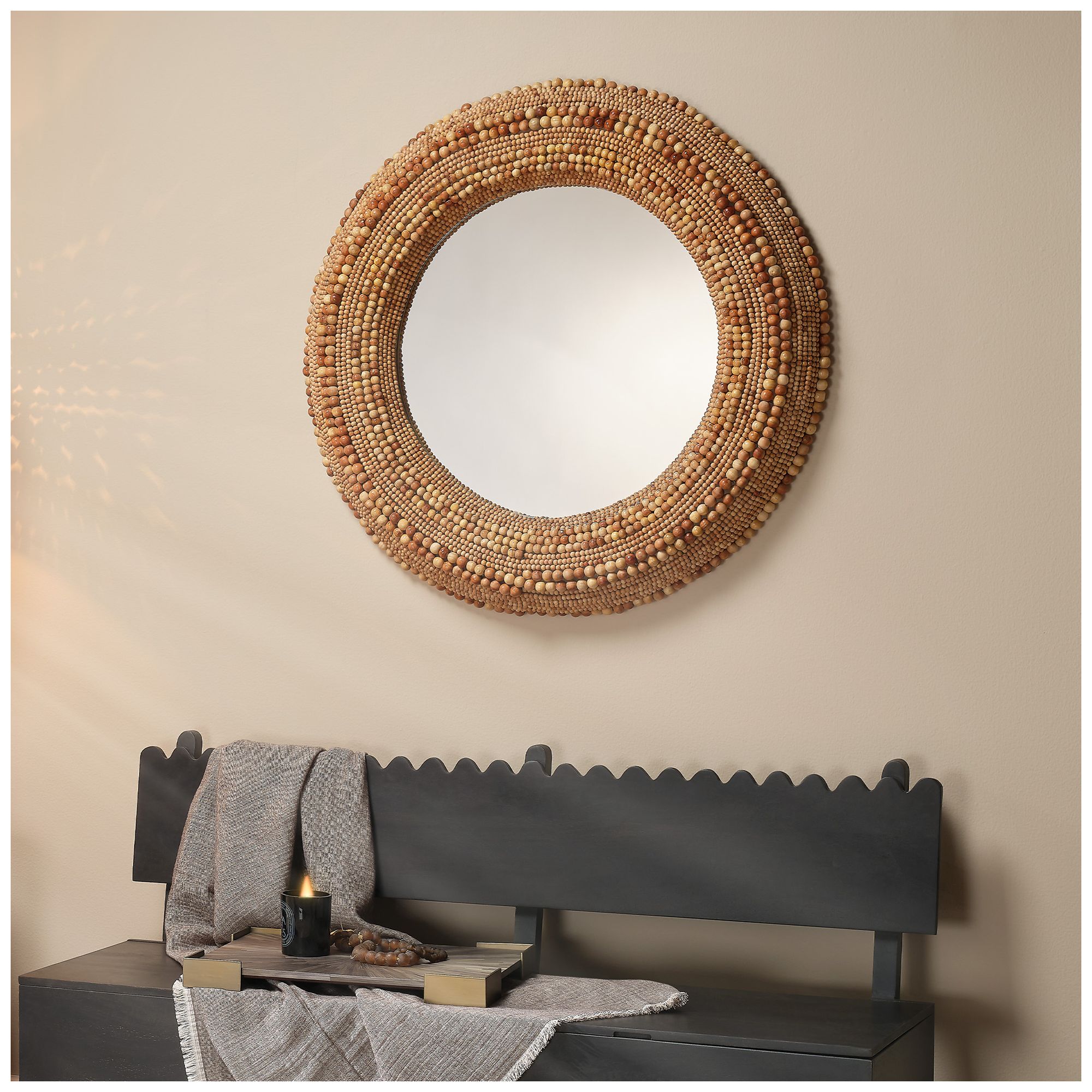 Image 6 Jamie Young Strand Wood Beaded 37.5" Round Wall Mirror in Natural more views