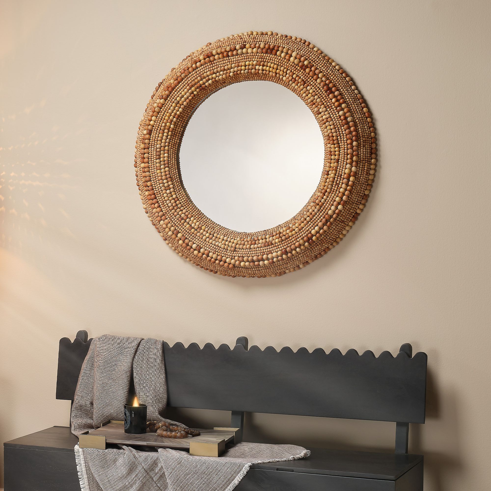 Image 7 Jamie Young Strand Wood Beaded 37.5" Round Wall Mirror in Natural more views