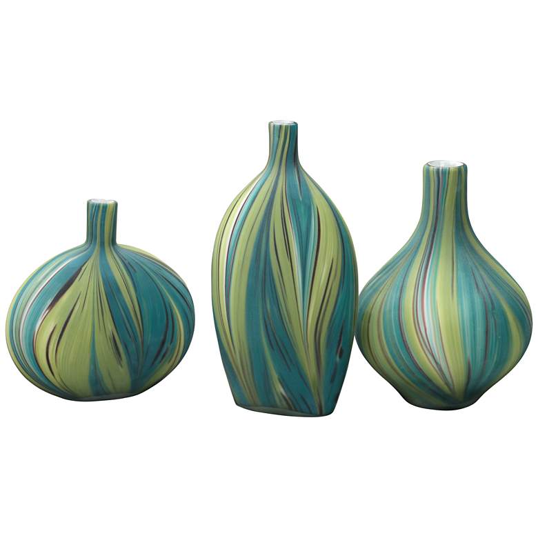 Jamie Young Stream Green and Blue Striped 3-Piece Vessel Set