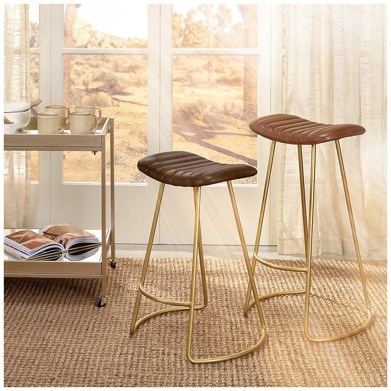 Image 2 Jamie Young Theo Leather Counter Stool in Brown more views