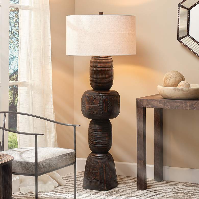 Image 3 Jamie Young Totem Dark Brown Mango Wood Floor Lamp more views