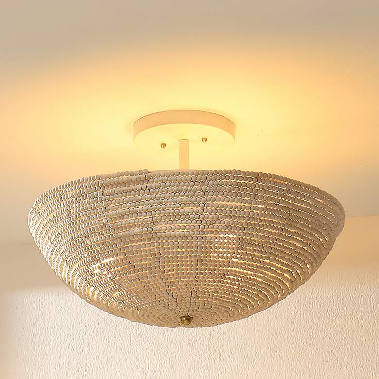Image 2 Jamie Young Tsunami 24" Wide White Wood Bead Ceiling Light