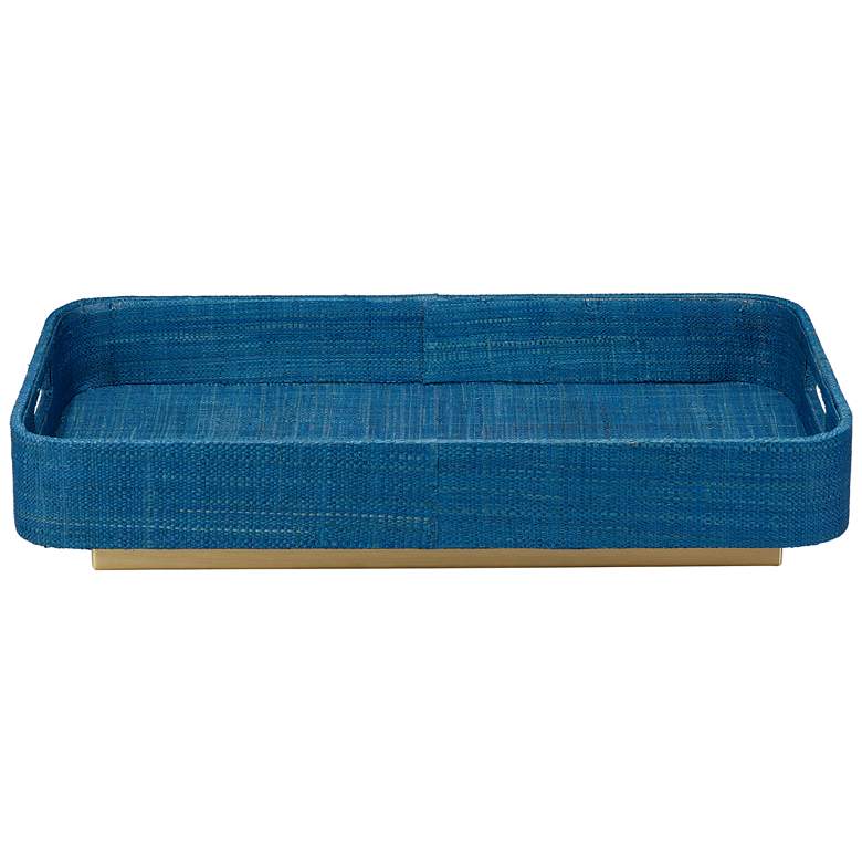 Image 1 Jamie Young Utopia Indigo Raffia Decorative Tray with Antique Brass Base