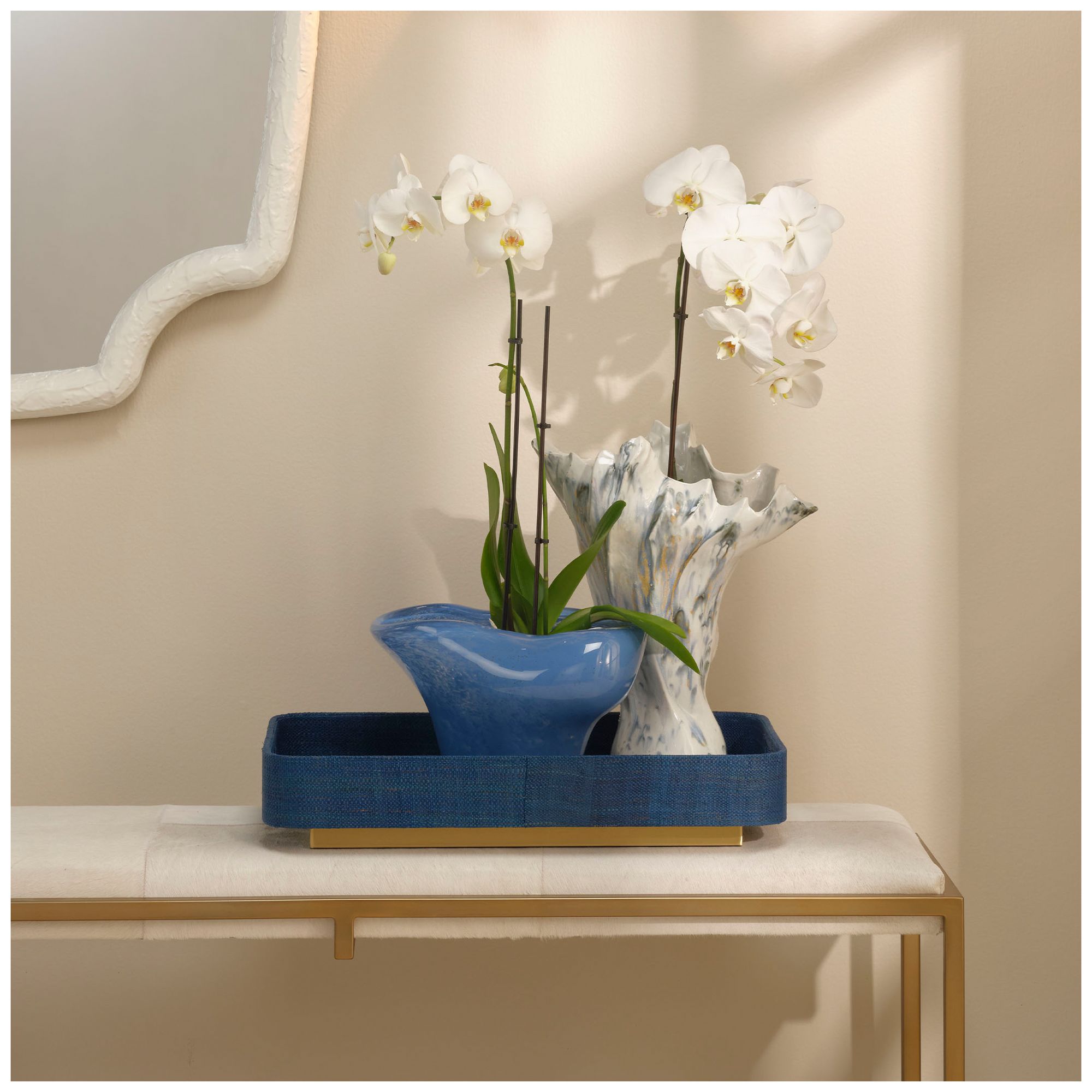 Image 2 Jamie Young Utopia Indigo Raffia Decorative Tray with Antique Brass Base more views