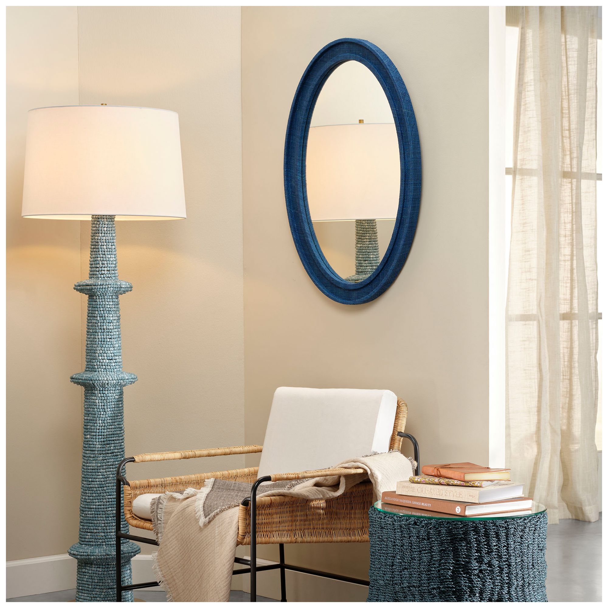 Image 2 Jamie Young Valley 35" x 26" Oval Wall Mirror in Indigo Raffia more views