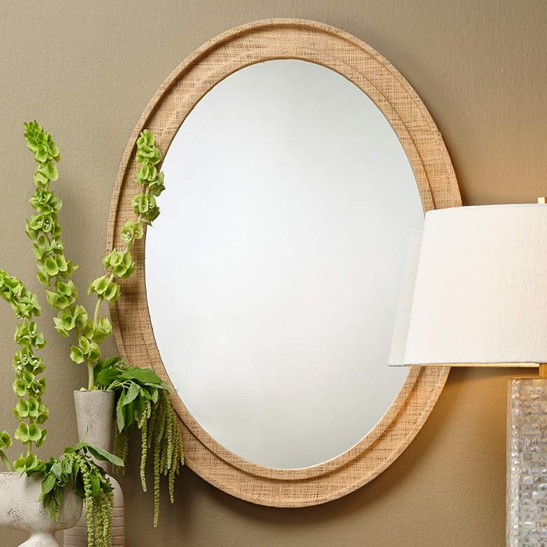 Image 1 Jamie Young Valley 35" x 26" Oval Wall Mirror in Natural Raffia