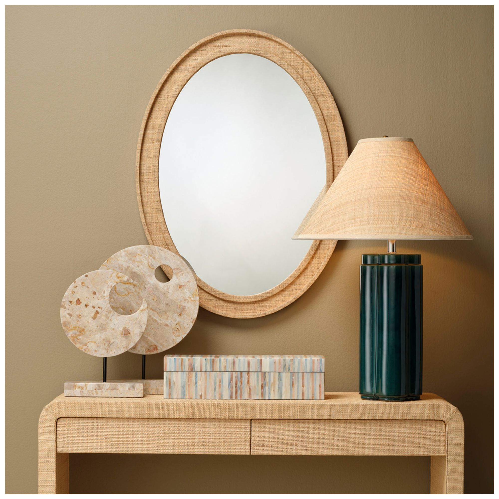 Image 6 Jamie Young Valley 35" x 26" Oval Wall Mirror in Natural Raffia more views