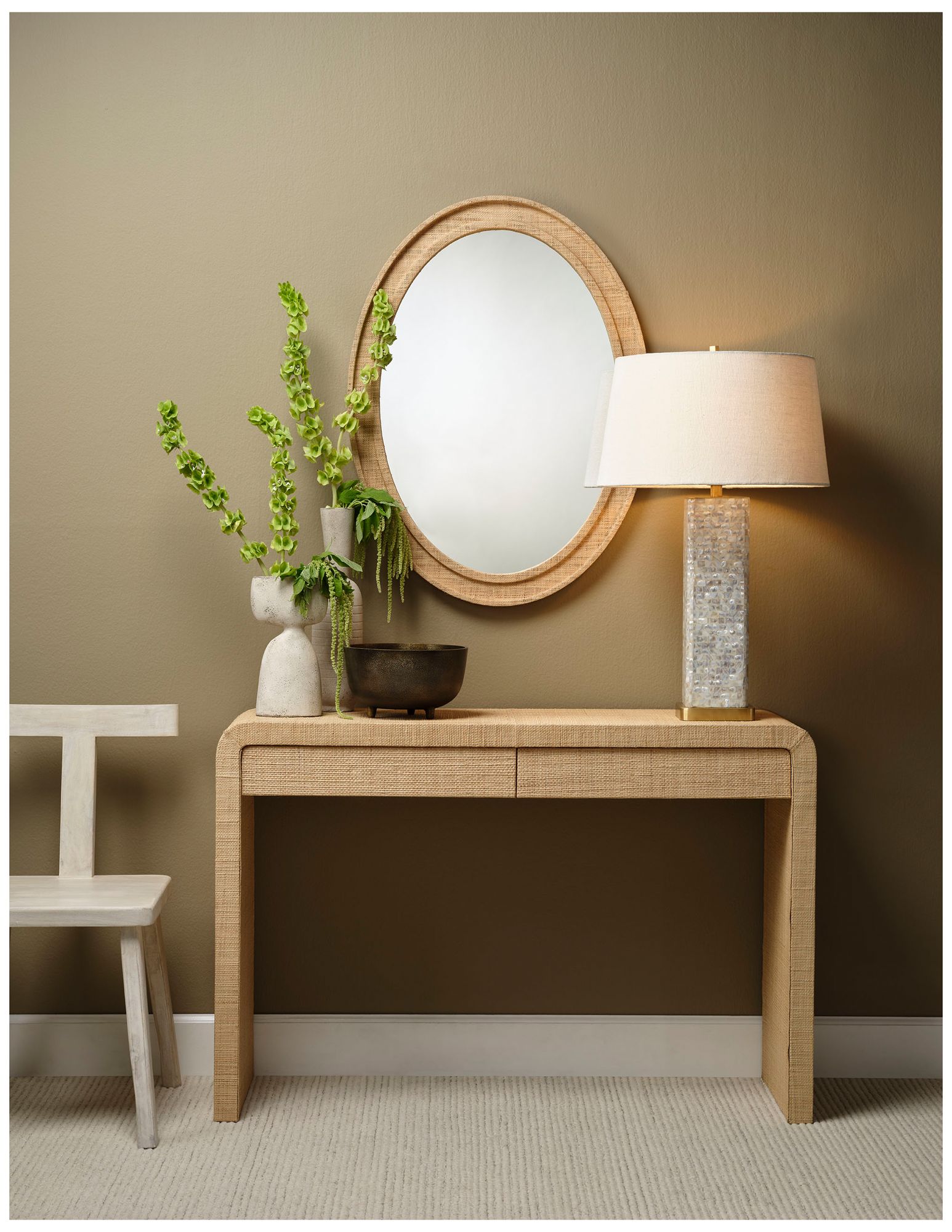 Image 7 Jamie Young Valley 35" x 26" Oval Wall Mirror in Natural Raffia more views