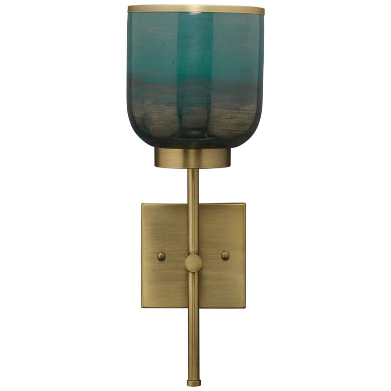 Jamie Young Vapor 15 3/4 inch High Aqua Glass and Brass Metal Wall Sconce