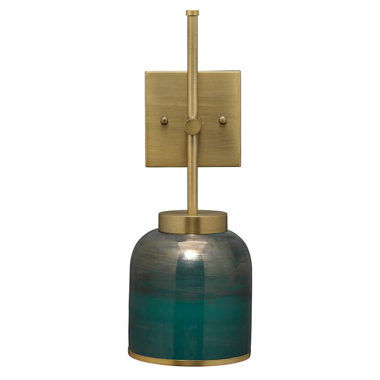 Image 2 Jamie Young Vapor 15 3/4 inch High Aqua Glass and Brass Metal Wall Sconce more views