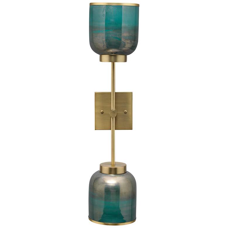 Jamie Young Vapor 24 3/4&quot; High Aqua and Brass Double Wall Sconce