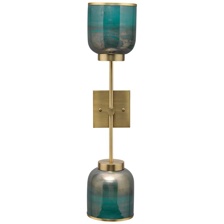 Image 1 Jamie Young Vapor 24 3/4" High Aqua and Brass Double Wall Sconce