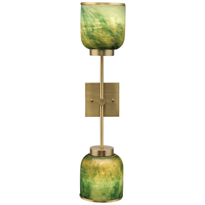 Jamie Young Vapor 24 3/4&quot; High Aqua and Brass Double Wall Sconce more views