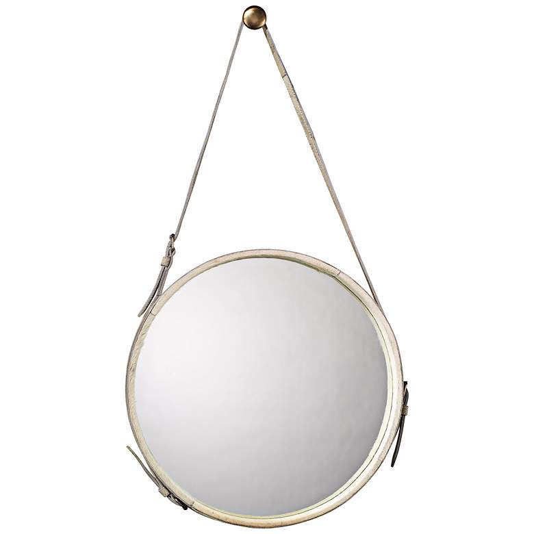 Image 1 Jamie Young White Leather Strap 26 inch Round Wall Mirror