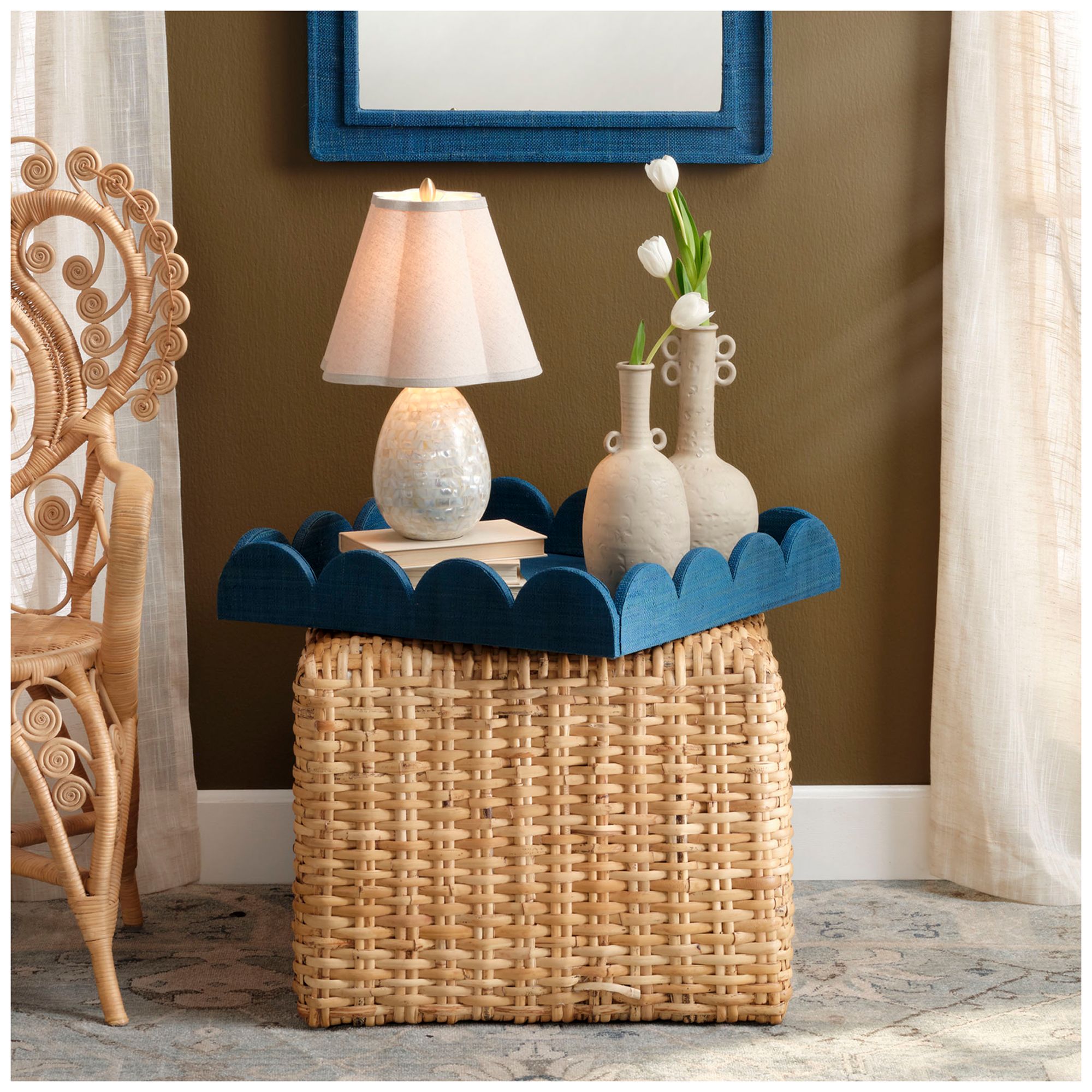 Image 2 Jamie Young Wonderland Indigo Raffia Scalloped Decorative Tray more views