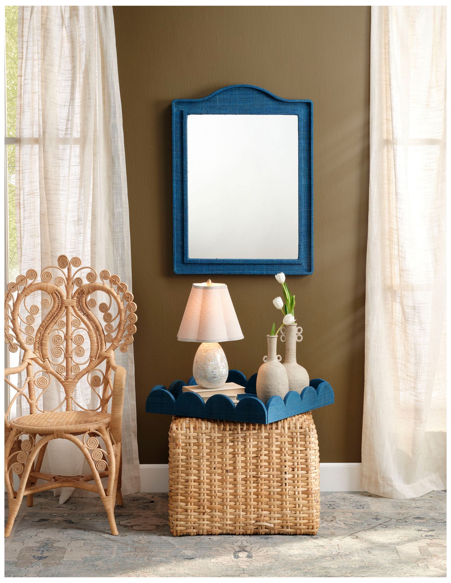 Image 5 Jamie Young Wonderland Indigo Raffia Scalloped Decorative Tray more views