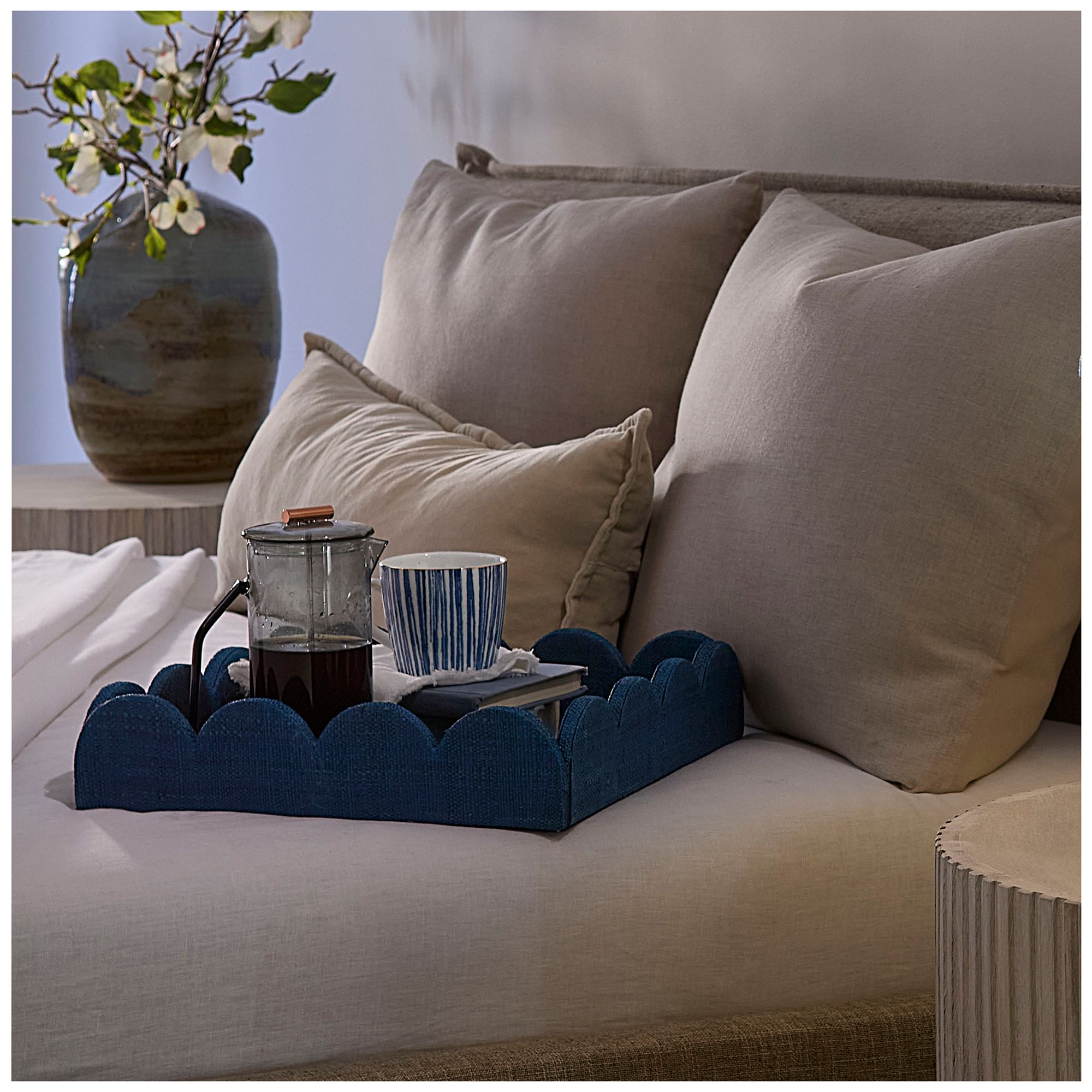 Image 2 Jamie Young Wonderland Scalloped Small Decorative Raffia Tray, Indigo more views