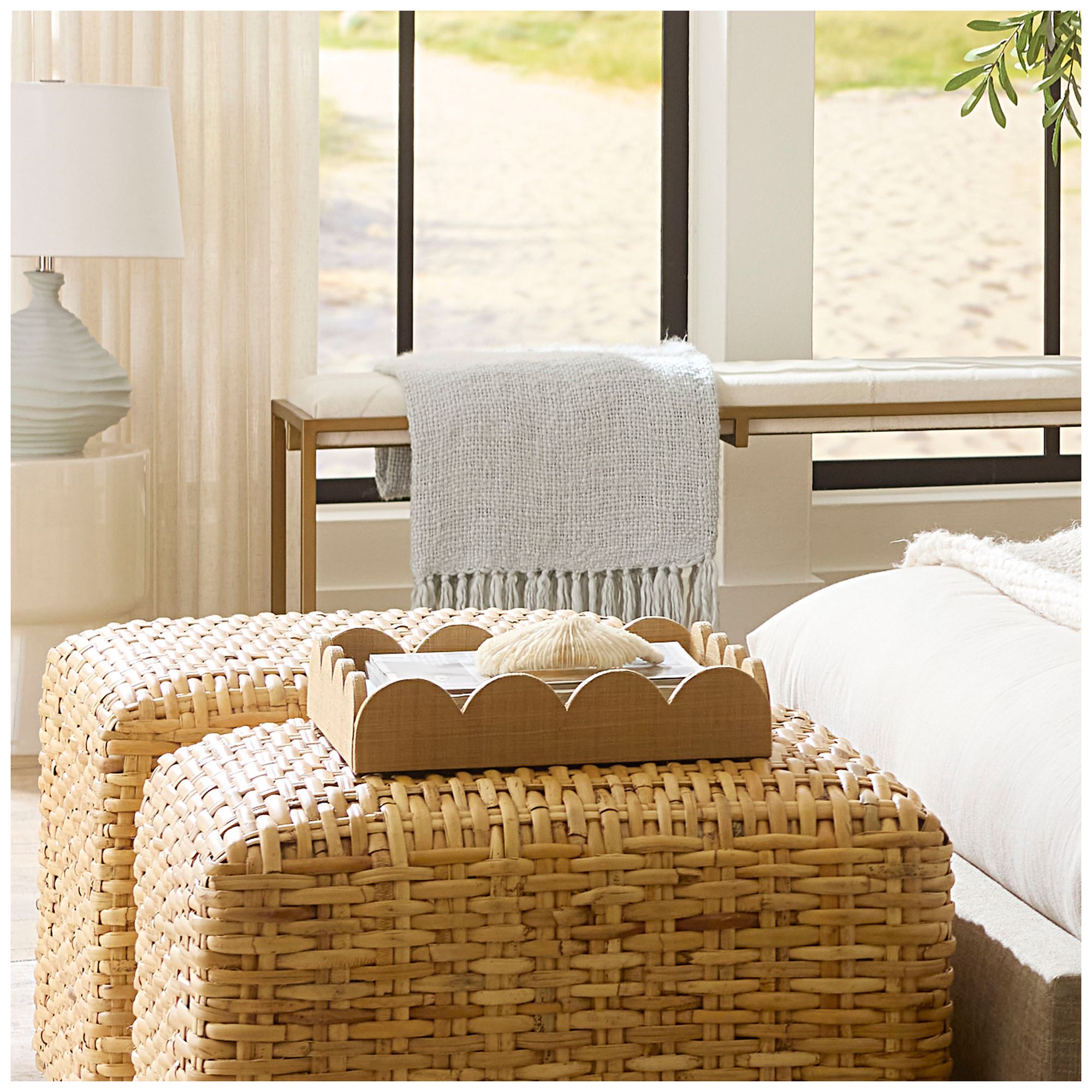 Image 2 Jamie Young Wonderland Scalloped Small Decorative Raffia Tray, Natural more views