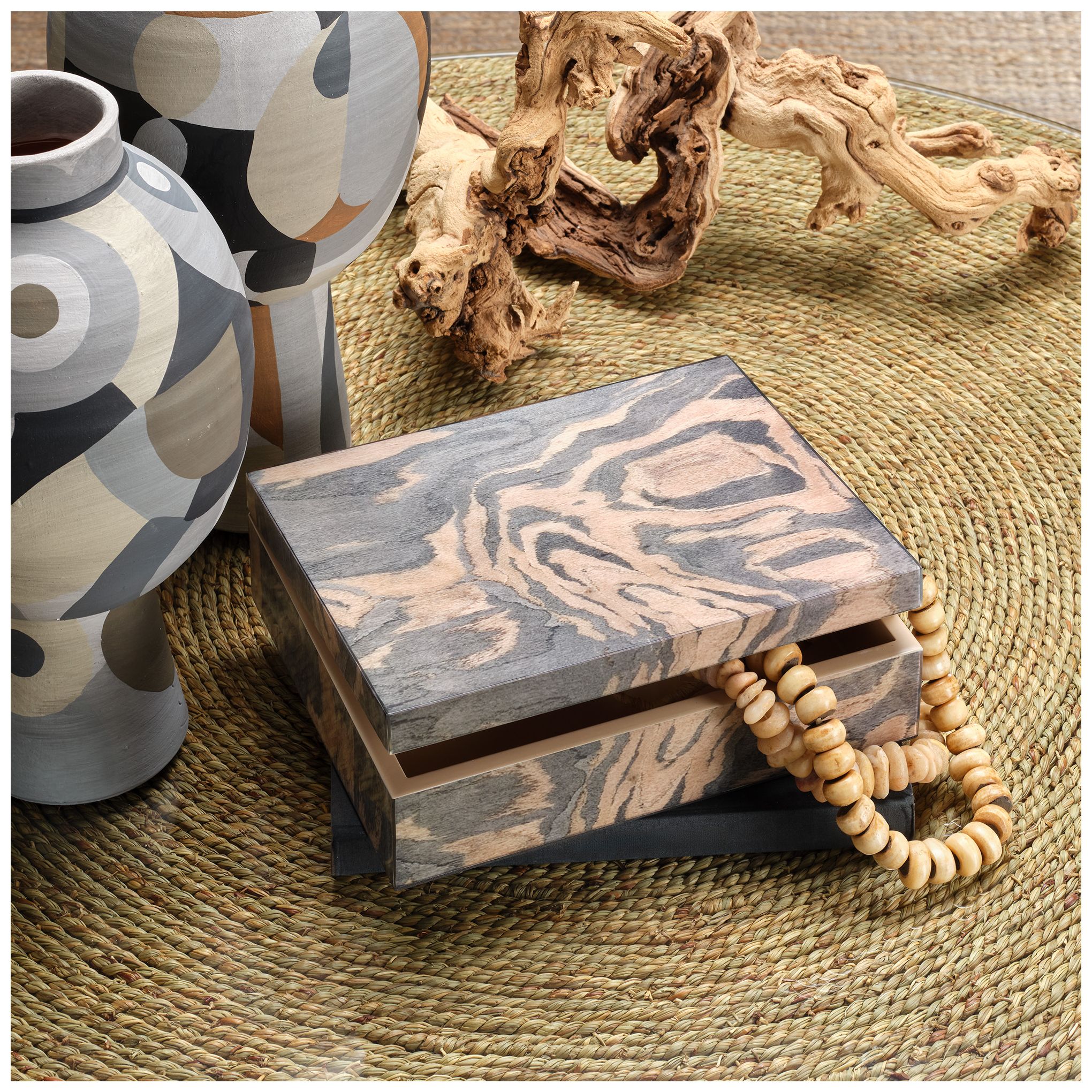 Image 7 Jamie Young Woodgrain Decorative Box 3.5" in Navy more views