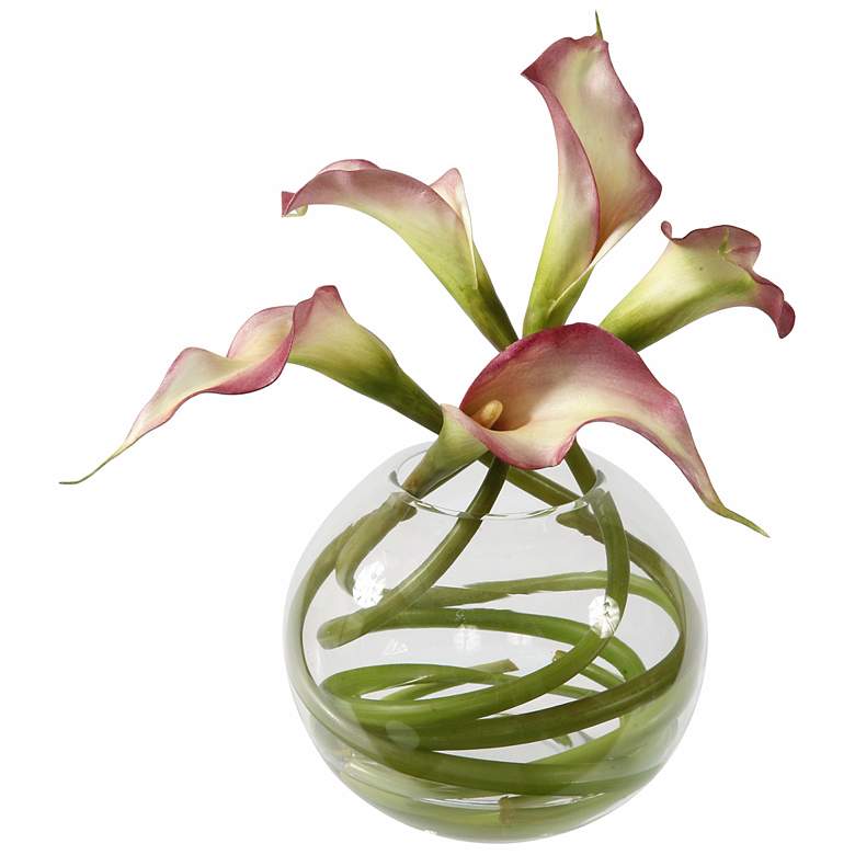 Image 1 Jane Seymour 10 inch Mauve and White Calla Lily in Glass Bowl