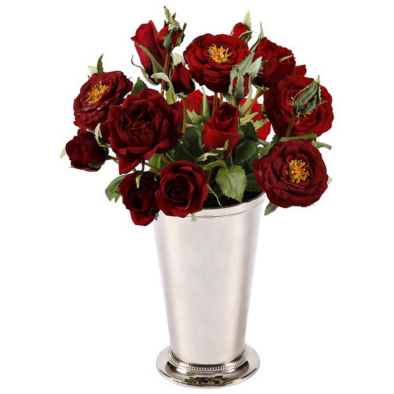 Image 1 Jane Seymour 12 inch Red Silk Roses in Chrome Vase